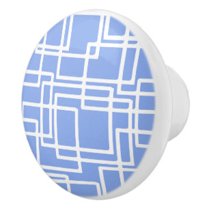 Retro Modern Rectangles On Summer Sky Blue Ceramic Knob