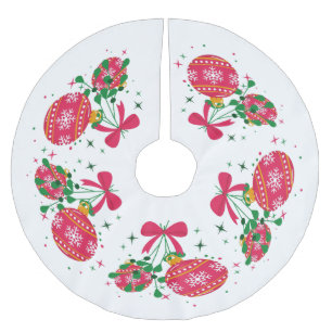 Retro Modern Red Christmas Ornaments Brushed Polyester Tree Skirt