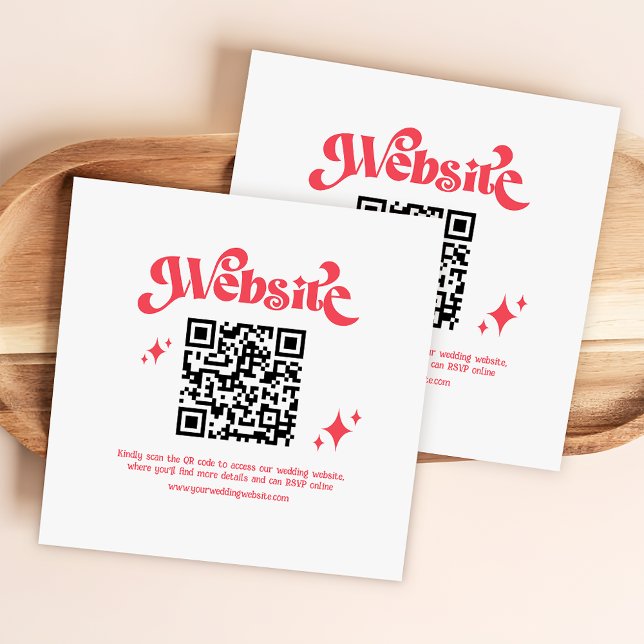 Retro Modern Red & White QR Code Wedding Website Enclosure Card (Creator Uploaded)