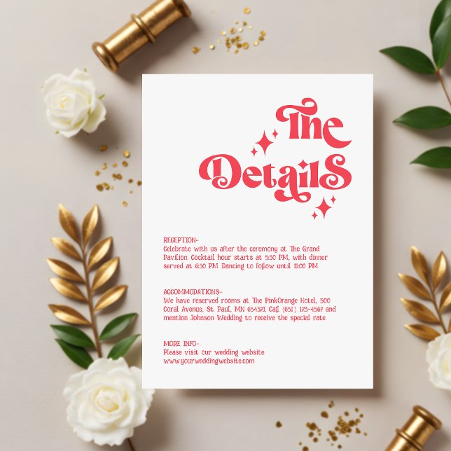 Retro Modern Red & White Wedding Details Enclosure Card (Creator Uploaded)