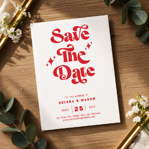 Retro Modern Red & White Wedding Save The Date