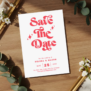 Retro Modern Red & White Wedding Save The Date