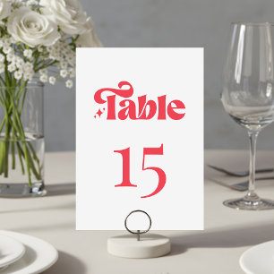 Retro Modern Red & White Wedding Table Number