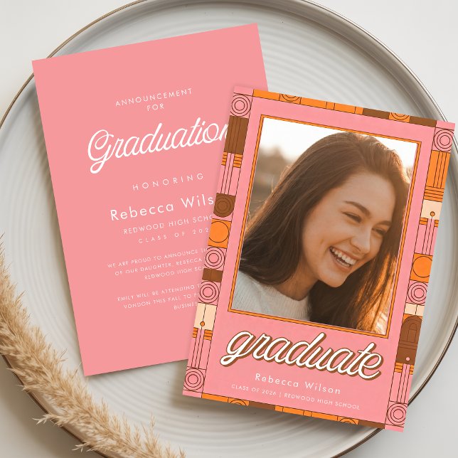 Retro Modern Script Graduate Photo Graduation Announcement (Creator Uploaded)