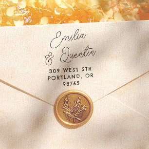 Retro Modern Script Wedding Return Address Rubber Stamp