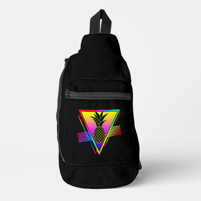 Retro Modern Silhouette Pineapple Summer Fruit Sling Bag (Front)