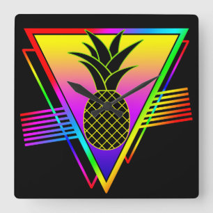 Retro Modern Silhouette Pineapple Summer Fruit Square Wall Clock