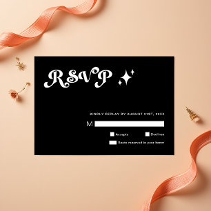 Retro Modern Sleek Black Wedding RSVP Cards