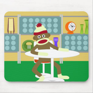 Retro Modern Sock Monkey Mouse Mat