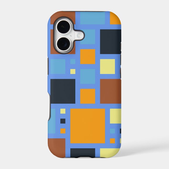 Retro Modern Squares Pattern | Blue Yellow Brown (Back)
