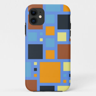 Retro Modern Squares Pattern   Blue Yellow Brown iPhone 11 Case