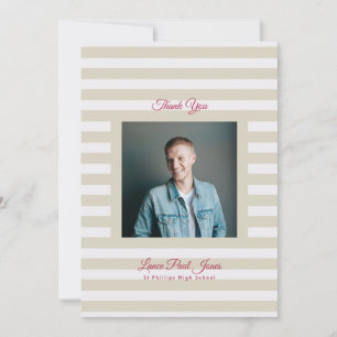 Retro Modern Stripe Photo High School Grad Thank You Card
