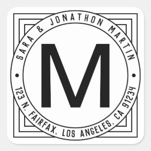 Retro-Modern Surname Initial & Return Address Square Sticker