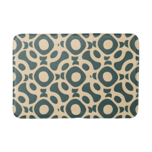 Retro Modern Teal and Cream Geometric Abstract Bath Mat