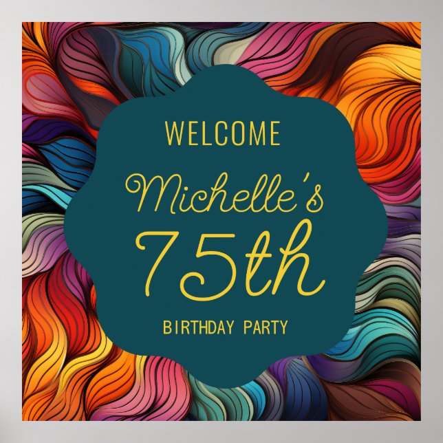 Retro Modern Teal Orange Psychedelic 75th Birthday Poster (Front)