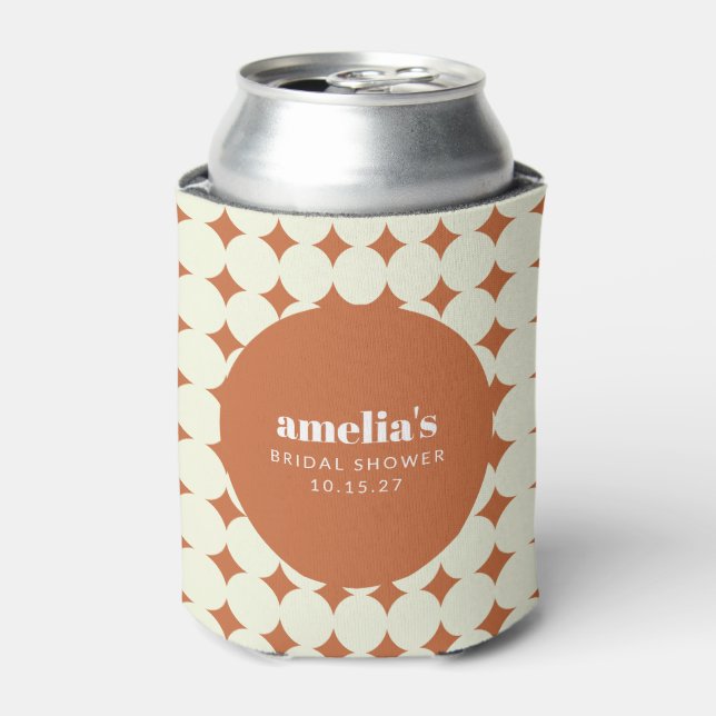 Retro Modern Terracotta Dots Bridal Shower Custom Can Cooler (Can Front)