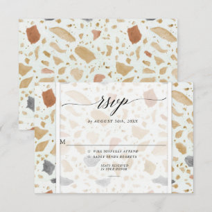 Retro Modern Terrazzo Terracotta Wedding RSVP  Invitation