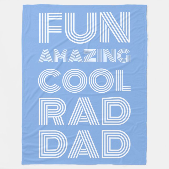 Retro modern typography rad dad funny light blue fleece blanket (Front)