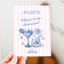 Retro Modern Vintage Blue Bridesmaid Proposal Card
