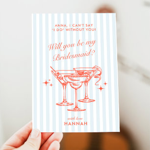 Retro Modern Vintage Blue Bridesmaid Proposal Card