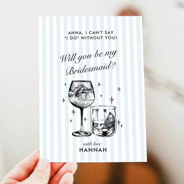 Retro Modern Vintage Blue Bridesmaid Proposal Card (Creator Uploaded)