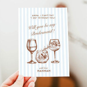 Retro Modern Vintage Blue Bridesmaid Proposal Card