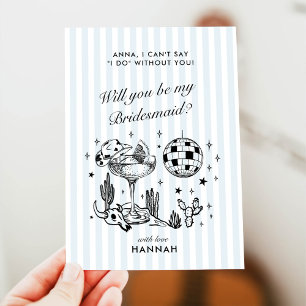 Retro Modern Vintage Blue Bridesmaid Proposal Card