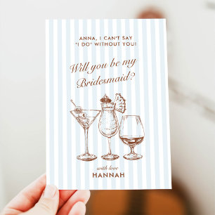 Retro Modern Vintage Blue Bridesmaid Proposal Card