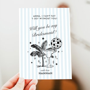 Retro Modern Vintage Blue Bridesmaid Proposal Card