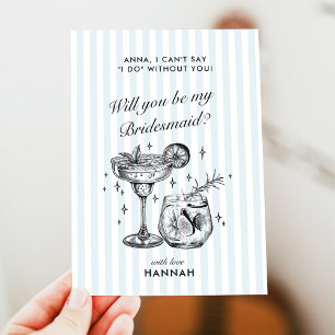 Retro Modern Vintage Blue Bridesmaid Proposal Card