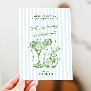 Retro Modern Vintage Blue Bridesmaid Proposal Card