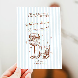 Retro Modern Vintage Blue Bridesmaid Proposal Card