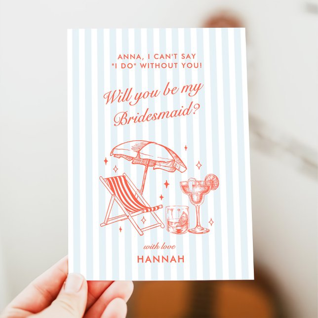 Retro Modern Vintage Blue Bridesmaid Proposal Card (Creator Uploaded)