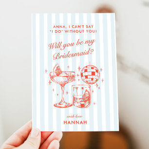 Retro Modern Vintage Blue Bridesmaid Proposal Invitation