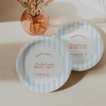 Retro Modern Vintage Red & Blue Bachelorette Paper Plate<br><div class="desc">These plates effortlessly blend vintage charm with a modern twist. Crafted for both practicality and aesthetics,  these plates add a playful and vibrant element to your bachelorette party. Perfect for serving snacks or desserts,  they bring a touch of timeless flair to your celebration.</div>