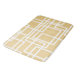 Retro Modern White Rectangles On Camel Bath Mat