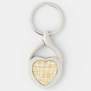 Retro Modern White Rectangles On Camel Key Ring