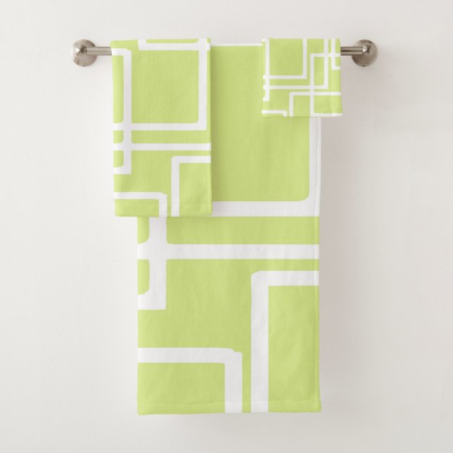 Retro Modern White Rectangles On Pale Grape Bath Towel Set (Insitu)