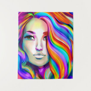 Retro Modern Woman with Rainbow Hair Tapestry