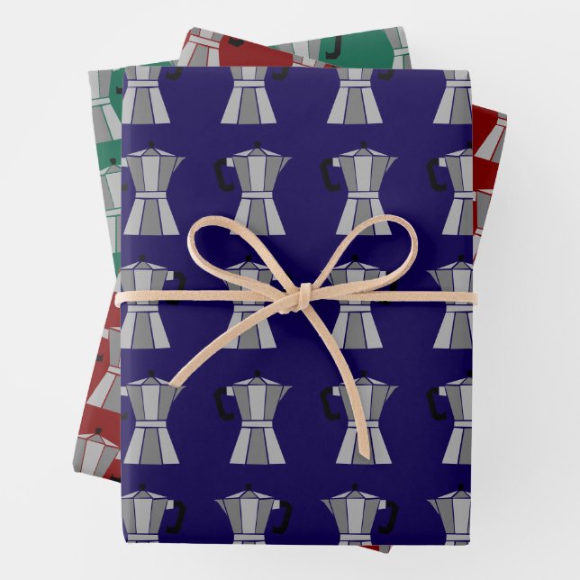 Retro Moka Pot Coffee Maker Wrapping Paper Sheet (In situ)