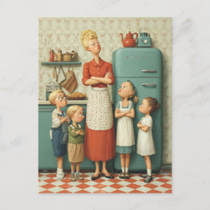 Retro Mom and Kids Standoff Postcard
