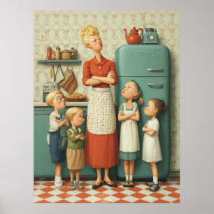 Retro Mom and Kids Standoff Poster