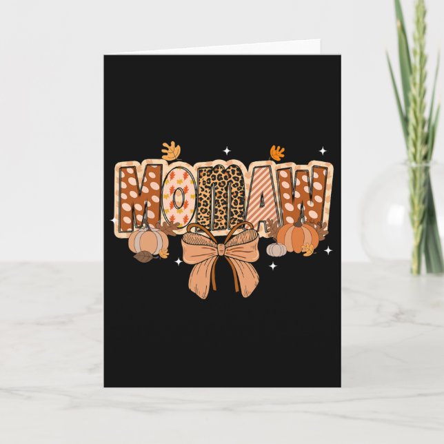 Retro Momaw Coquette Bow Leopard Fall Thanksgiving Card (Front)