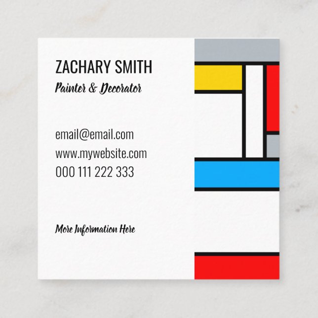 Retro Mondrian Style Colour Composition Square Business Card (Back)