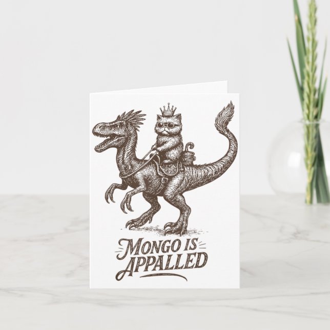 Retro Mongo Is Appalled Princess Cat Riding Dinosa Card (Front)