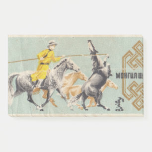 Retro  mongolian postage stamp with a galloping ri post-it notes