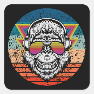 Retro monkey square sticker