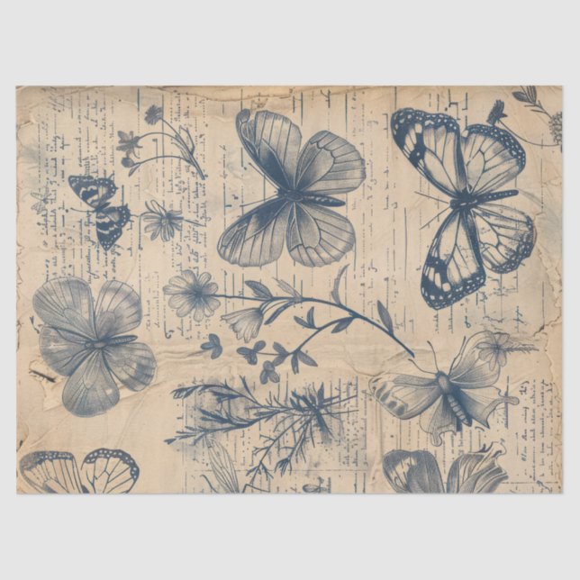 Retro monochrome ink butterfly stamp tissue paper (Front)