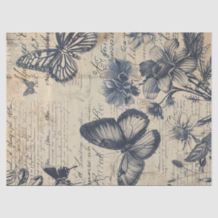 Retro monochrome ink stamp butterfly floral tissue paper