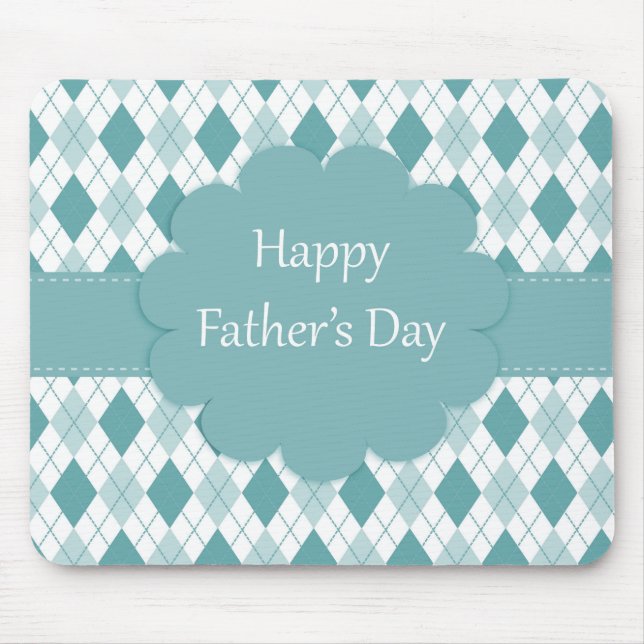 Retro Monogram Argyle Pattern Green & White Mouse Mat (Front)